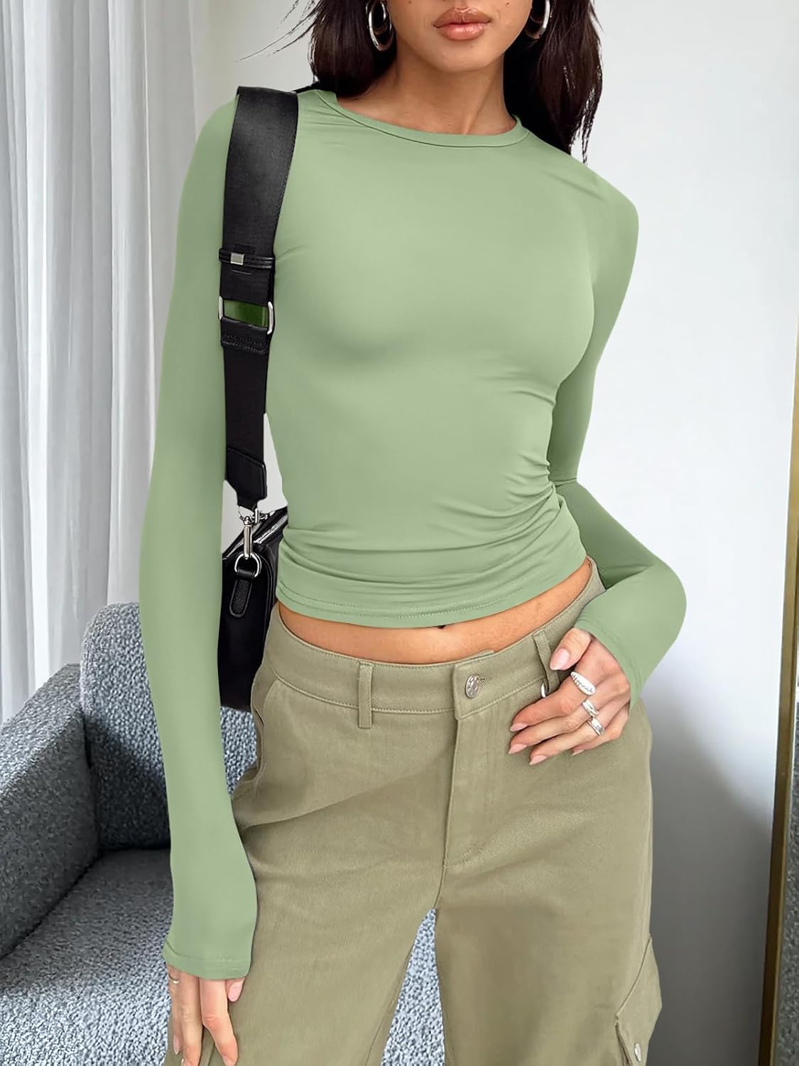 Trendy Queen Womens Long Sleeve T Shirts Fall Fashion 2025 Basic Crop Tops Going Out Outfits Y2k Clothes