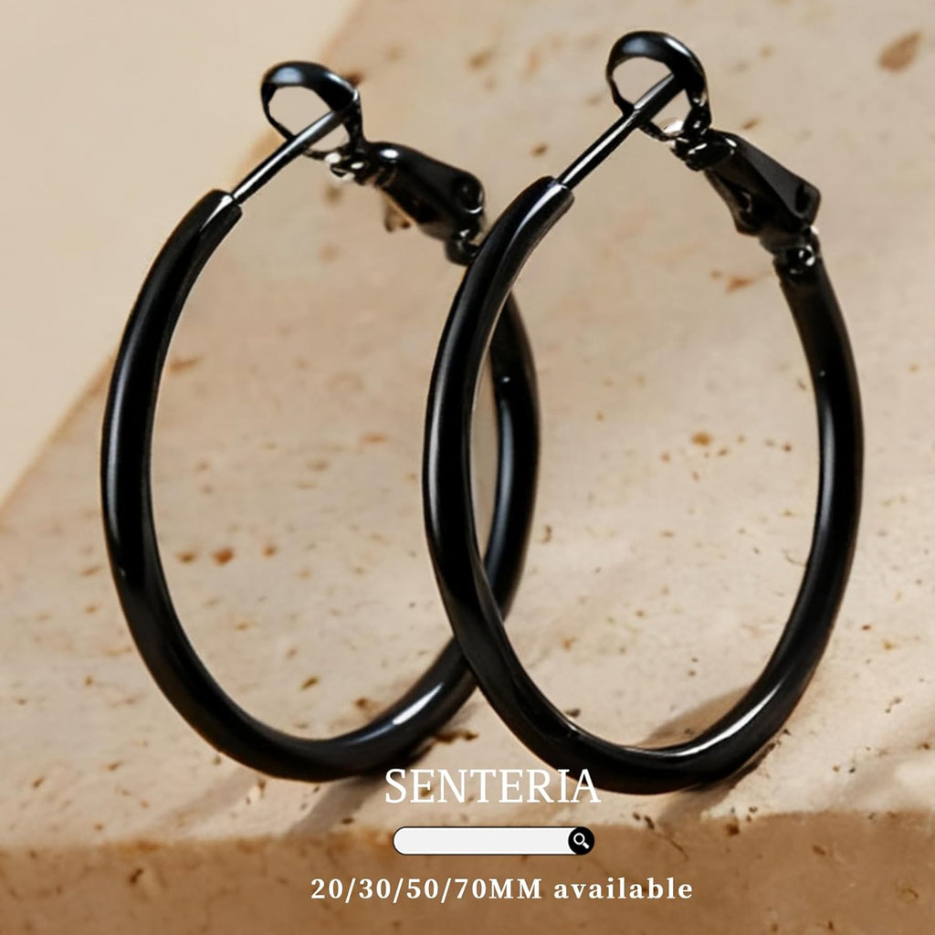 Senteria 2mm Wide 925 Sterling Silver Hoop Earrings for Women Hypoallergenic Lightweight Thin Large Big Gold Plated Hoops Earrings for Women 20/30/50/70MM