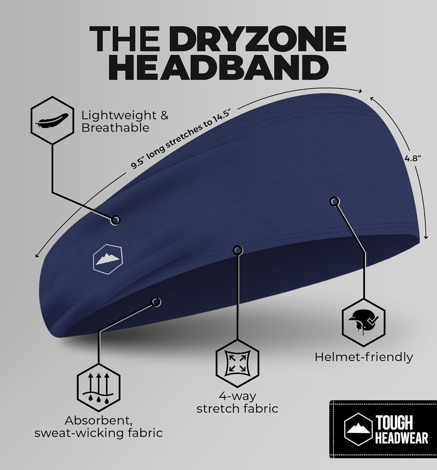 Tough Outfitters Headband for Men - Mens Headbands - Working Out Sports Performance Head Bands - Athletic Cycling Running Sweat Band, Football Headbands - Sweat Bands Men/Women