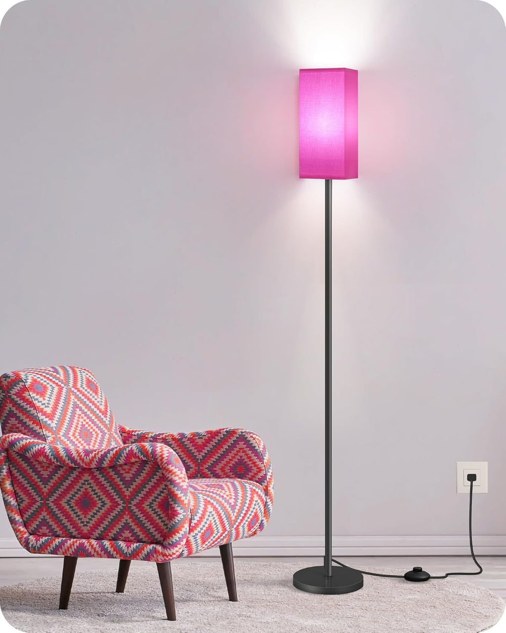 64.6" Floor Lamp, Pole with Foot Switch, Modern Standing Lamp Lampshade, Minimalist Freestanding Lamp (Bulb Not Included), for Living Room, Bedroom Office ETL Listed, Black and Beige E07LD05