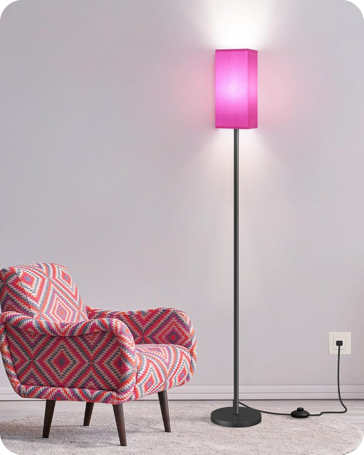 64.6" Floor Lamp, Pole with Foot Switch, Modern Standing Lamp Lampshade, Minimalist Freestanding Lamp (Bulb Not Included), for Living Room, Bedroom Office ETL Listed, Black and Beige E07LD05