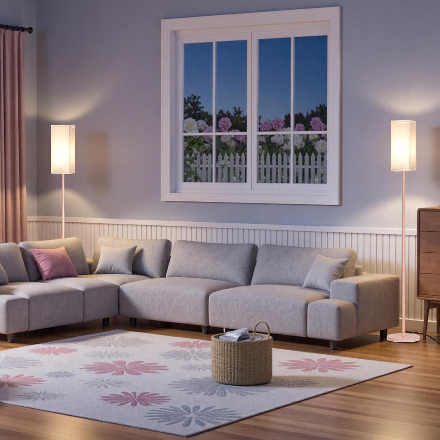 64.6" Floor Lamp, Pole with Foot Switch, Modern Standing Lamp Lampshade, Minimalist Freestanding Lamp (Bulb Not Included), for Living Room, Bedroom Office ETL Listed, Black and Beige E07LD05