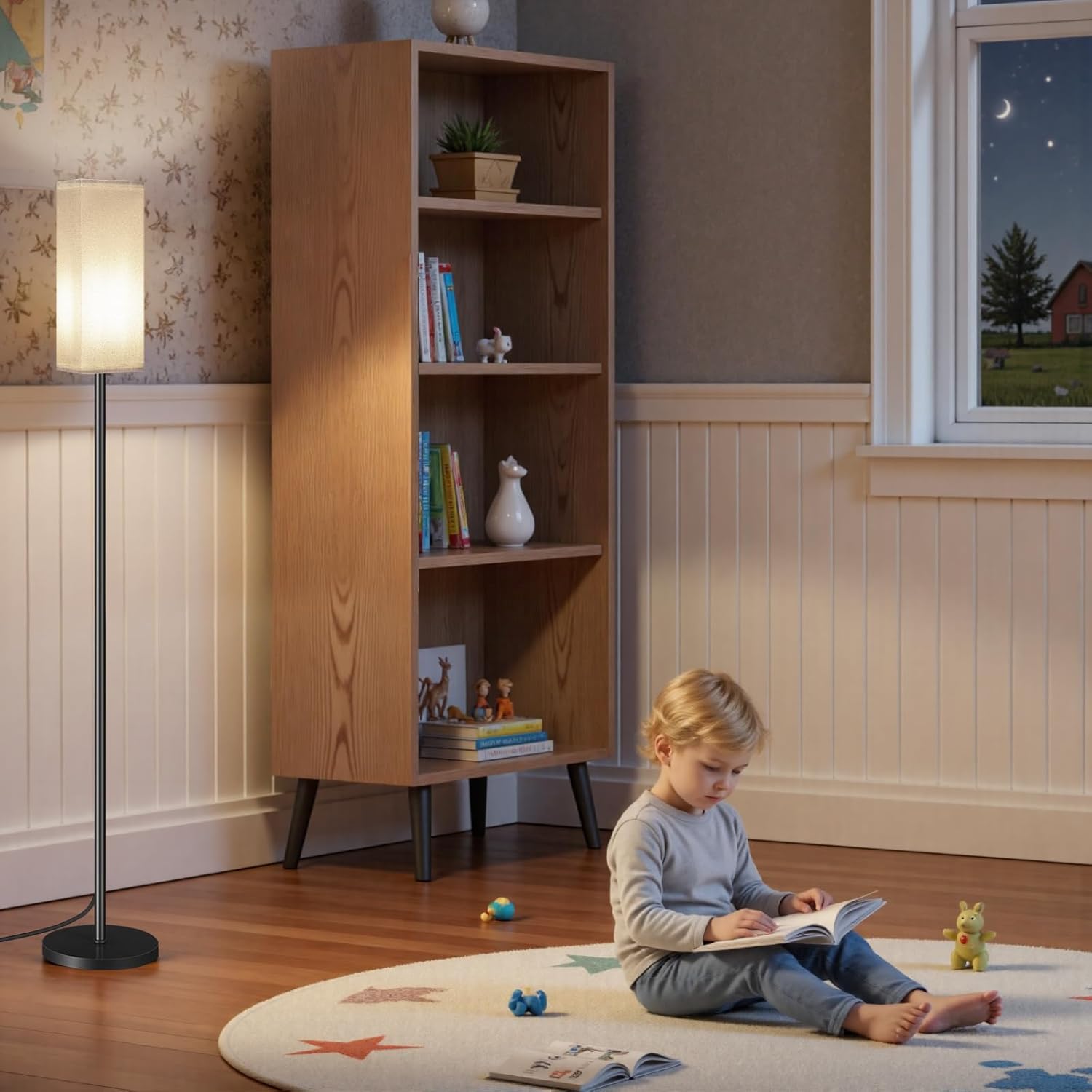 64.6" Floor Lamp, Pole with Foot Switch, Modern Standing Lamp Lampshade, Minimalist Freestanding Lamp (Bulb Not Included), for Living Room, Bedroom Office ETL Listed, Black and Beige E07LD05