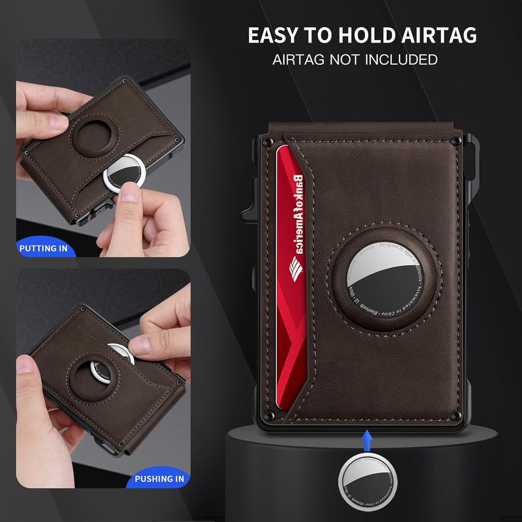 Airtag Wallet for Men, Mens Smart Wallet for Air Tag RFID Blocking, Minimalist Bifold Pop Up Aluminum Credit Card Case Holder 12+ Cards with ID Window, Gift for Men, No Airtag Included, Carbon Fiber
