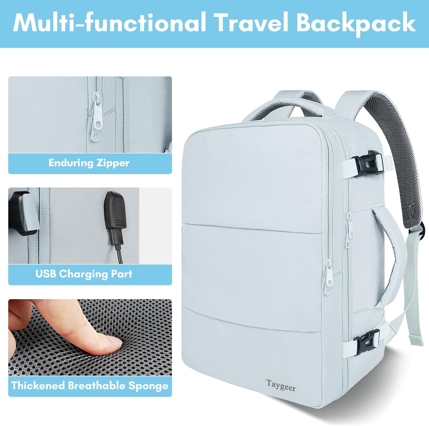 Taygeer Travel Backpack for Women, Carry On Backpack with USB Charging Port & Shoe Pouch, TSA 15.6inch Laptop Mochila Flight Approved, Nurse Bag Casual Daypack for Weekender Business Hiking, Pink