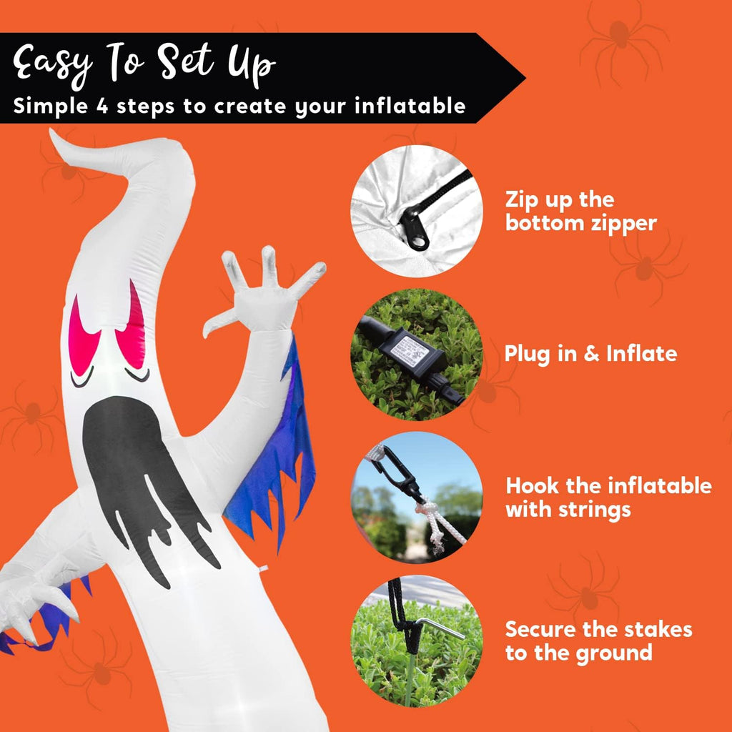 Joiedomi 12 FT Halloween Inflatables Outdoor Decorations, Scary Ghost Halloween Decor, Inflatable Ghost Blow Ups for Yard with LEDs for Outside Yard Decorations