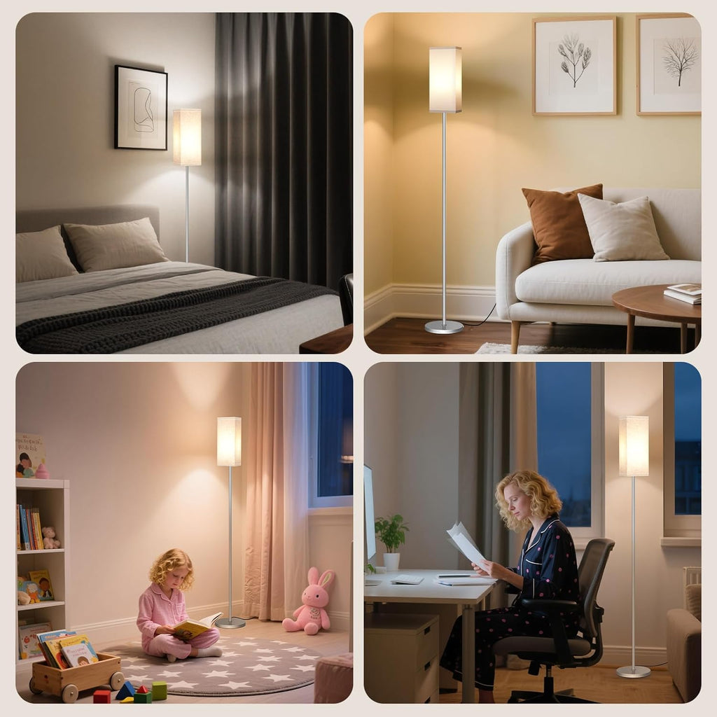 64.6" Floor Lamp, Pole with Foot Switch, Modern Standing Lamp Lampshade, Minimalist Freestanding Lamp (Bulb Not Included), for Living Room, Bedroom Office ETL Listed, Black and Beige E07LD05