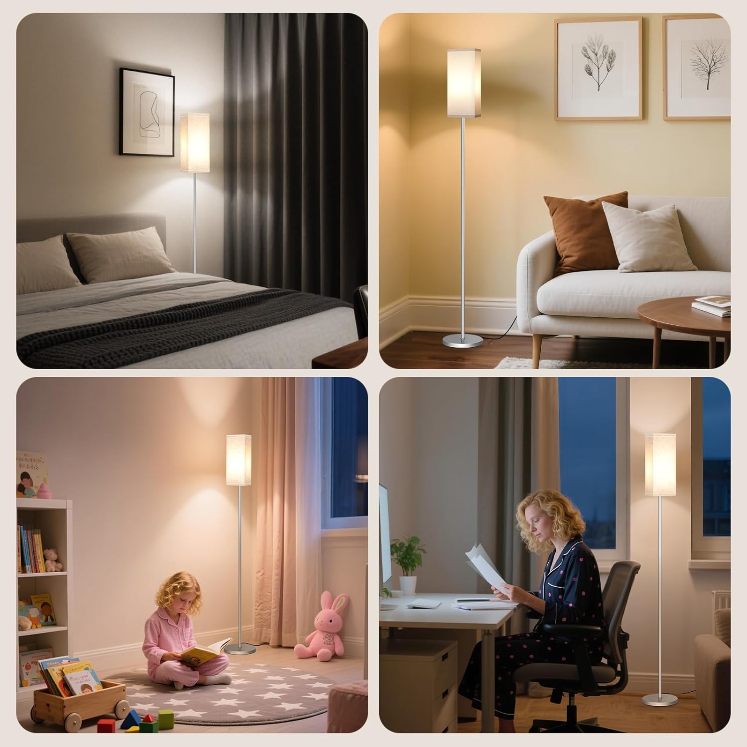 64.6" Floor Lamp, Pole with Foot Switch, Modern Standing Lamp Lampshade, Minimalist Freestanding Lamp (Bulb Not Included), for Living Room, Bedroom Office ETL Listed, Black and Beige E07LD05