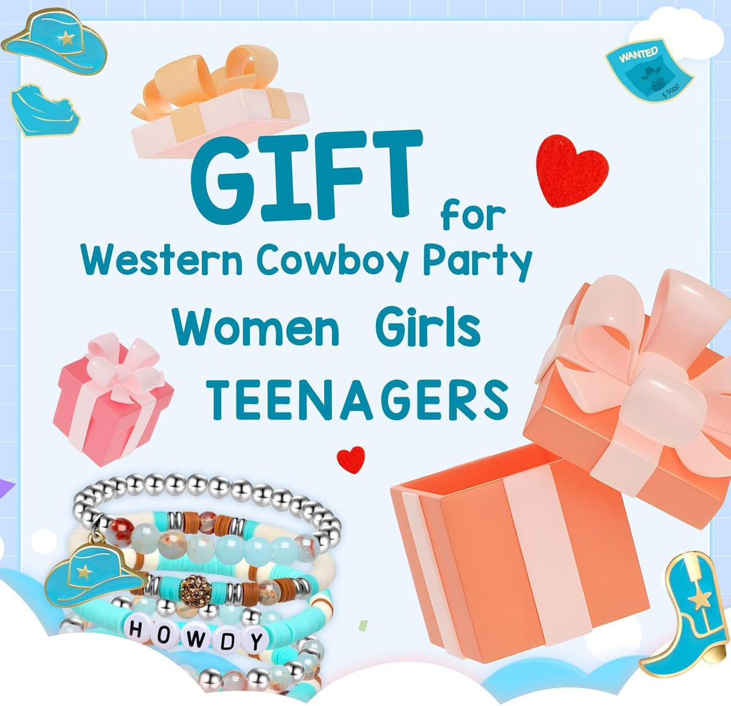 Artlunar Western Cowgirl Beaded Stretch Bracelets, Stackable cowgirl hat boot accessories, Bohemian Jewelry for Women Girls Teens Christmas Birthday Gift