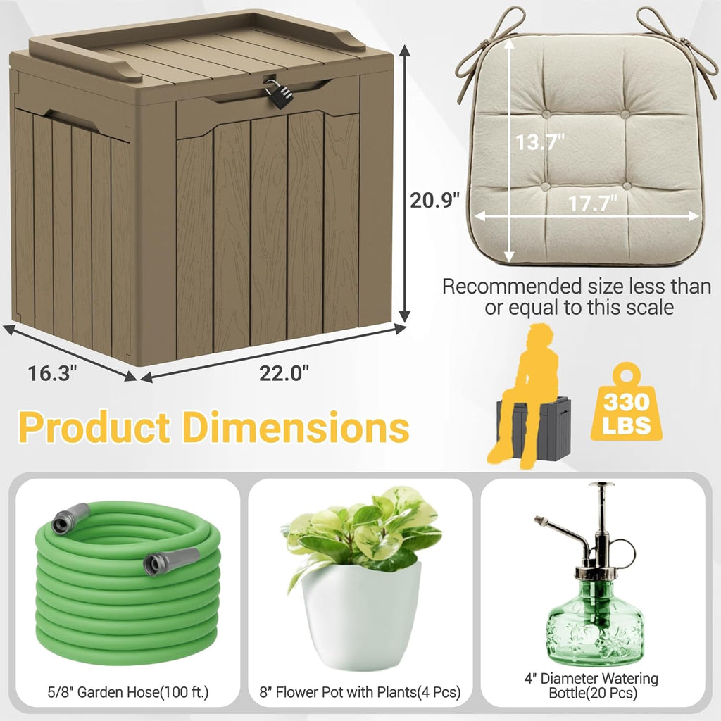 Greesum 31 Gallon Resin Deck Box Large Outdoor Storage for Patio Furniture, Garden Tools, Pool Supplies, Weatherproof and UV Resistant, Lockable, Dark Black