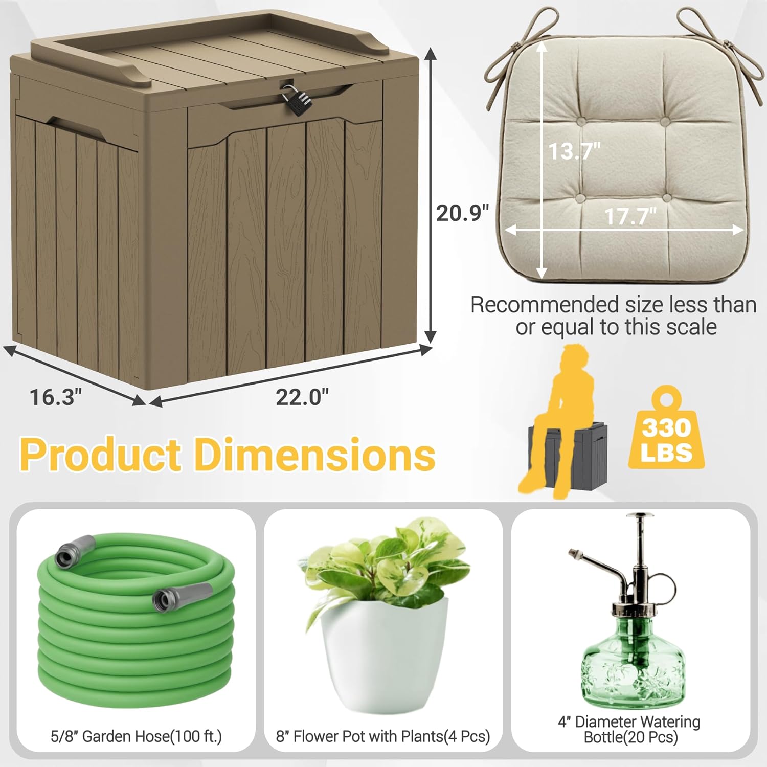 Greesum 31 Gallon Resin Deck Box Large Outdoor Storage for Patio Furniture, Garden Tools, Pool Supplies, Weatherproof and UV Resistant, Lockable, Dark Black