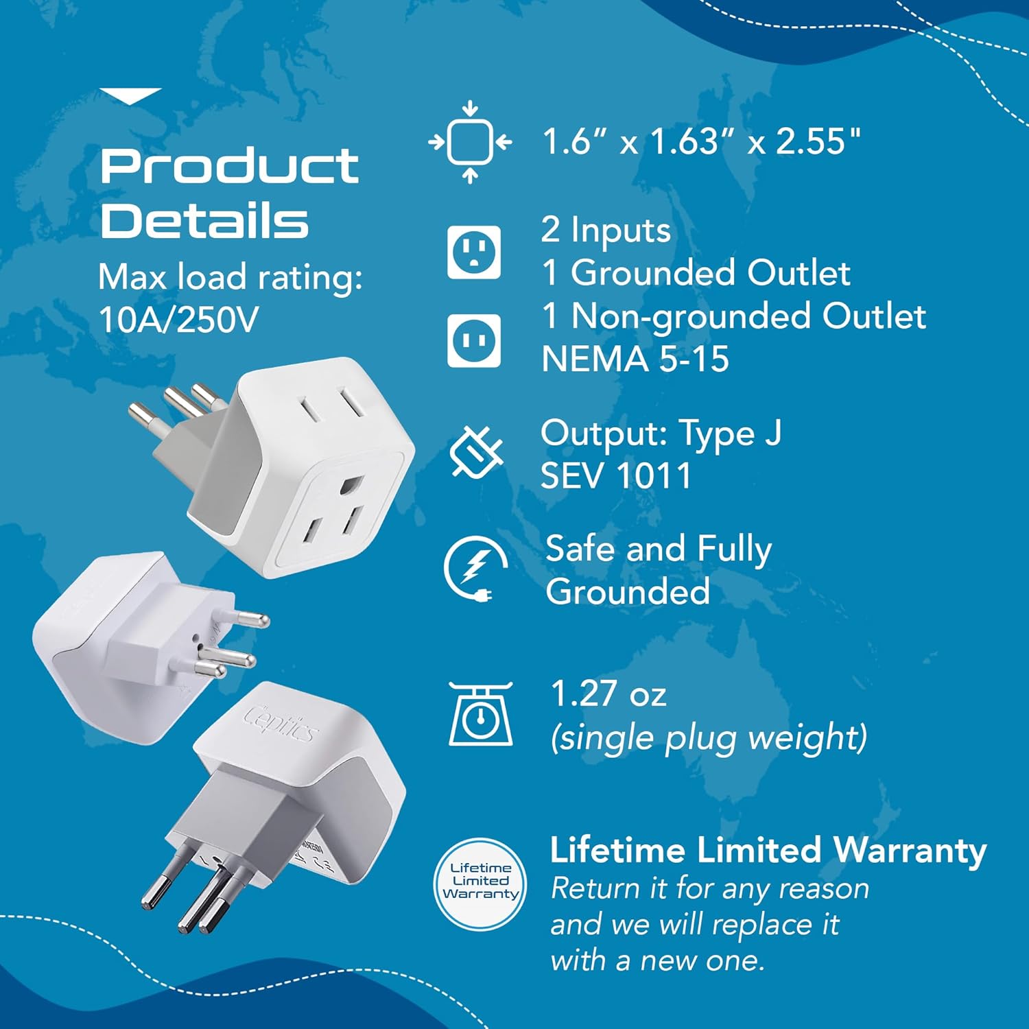 Ceptics Universal Travel Adapter, 35W International Power Adapter with PD & QC 3.0 Dual USB-C, 3 USB Travel Adapter Worldwide, Type I C G A Outlets 110V 220V A/C - EU Euro US UK (11-KU)