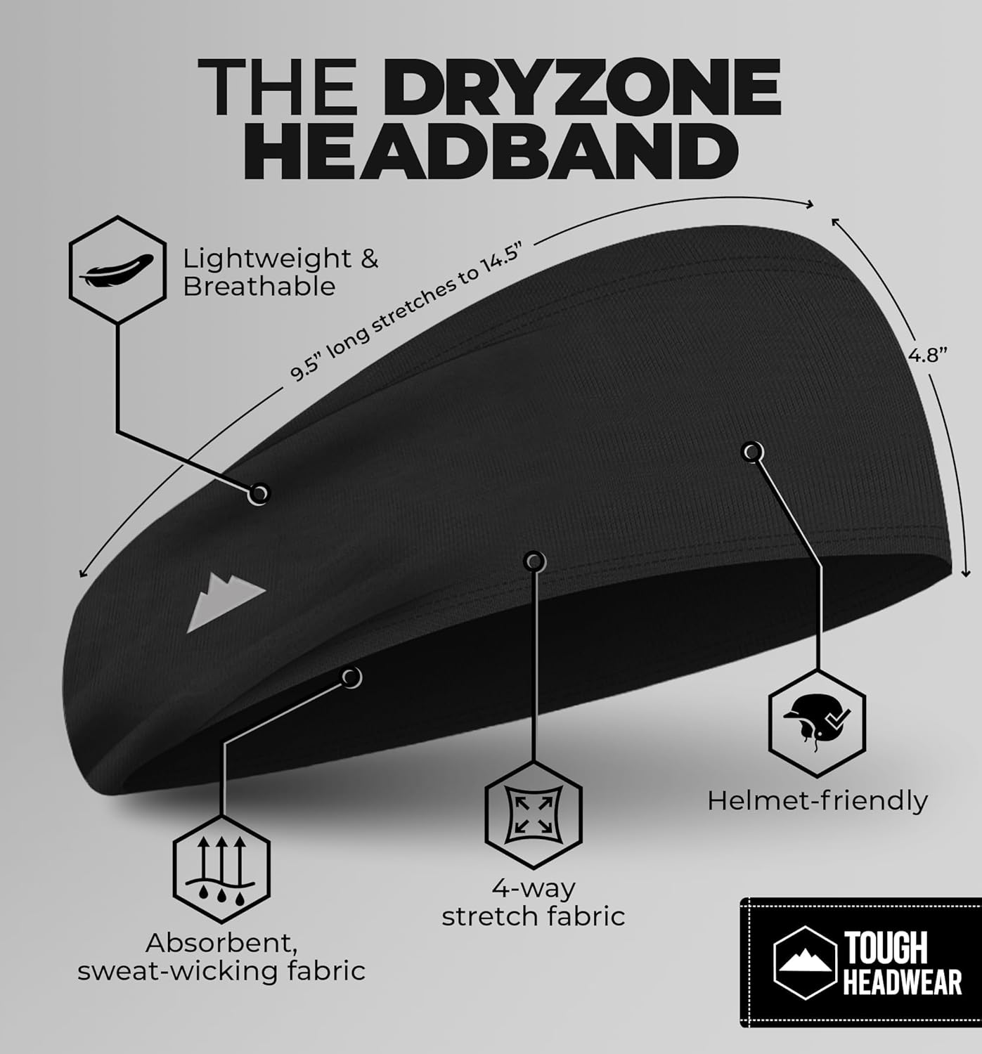 Tough Outfitters Headband for Men - Mens Headbands - Working Out Sports Performance Head Bands - Athletic Cycling Running Sweat Band, Football Headbands - Sweat Bands Men/Women