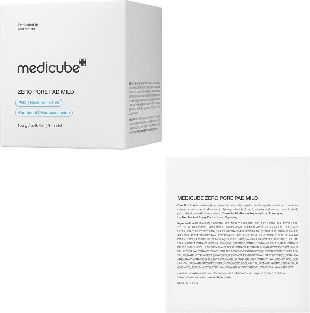 Medicube Zero Pore Pads 2.0, Dual-Textured Facial Toner Pads for Exfoliation and Pore Care with 4.5% AHA Lactic Acid & 0.45% BHA Salicylic Acid, Ideal for All Skin Types, Korean Skin Care (70 units)