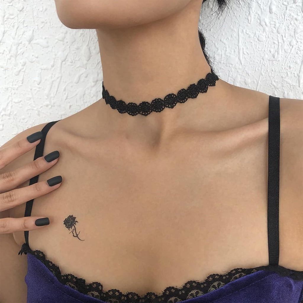 Fesciory Black Necklaces for Women, Adjustable Layered Velvet Leather Lace Collar Necklace, Goth Jewelry Gifts.