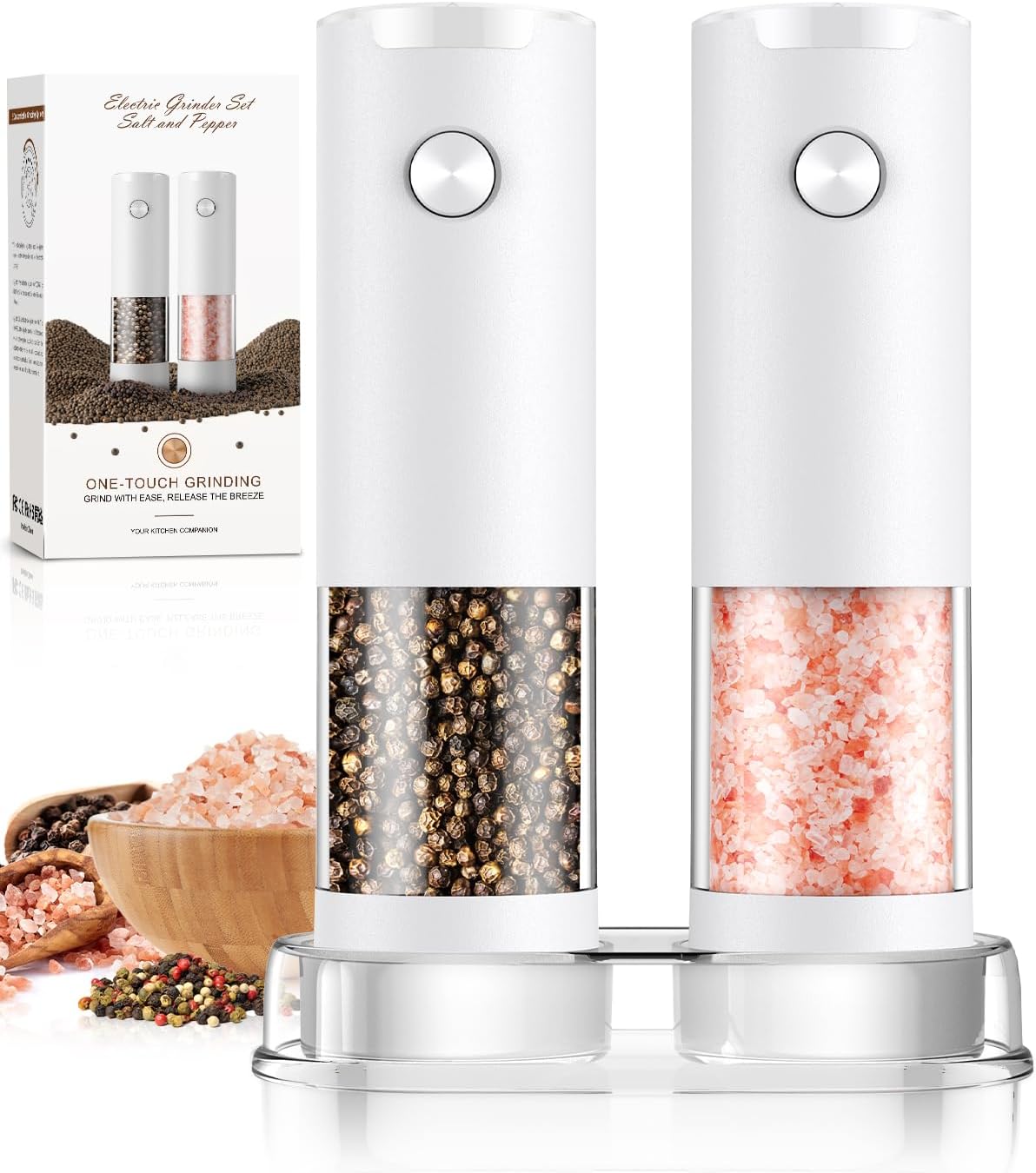 Electric Salt and Pepper Grinder Set Automatic Battery Pepper Mill Shakers Adjustable Coarseness Upgraded Larger Capacity with Led Home and Kitchen Appliances for New House Warming Gifts