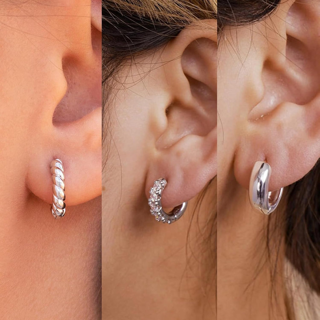 VIROMY Gold Hoop Earrings Set for Women Trendy, 14K Gold Plated Lightweight Small Gold/Silver Hoop Earrings for Women Chunky Open Hoops Earrings Jewelry Gifts