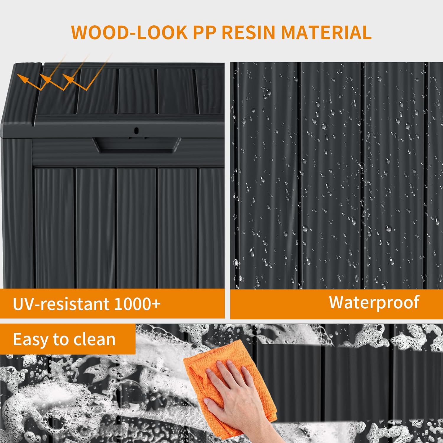 80 Gallon Resin Deck Box, Lockable Patio Outdoor Storage Box for Furniture, Garden Tools and Tools Storage, Waterproof Outside Storage Box - Black