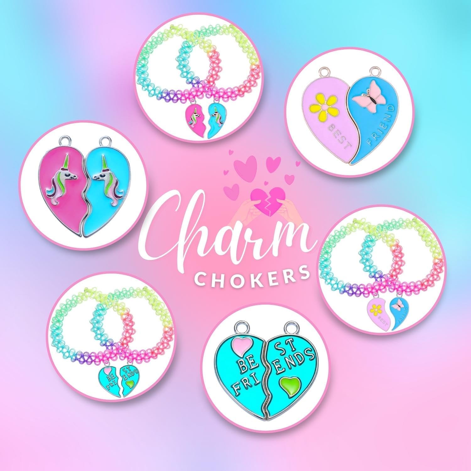 BodyJ4You 2PC Tattoo Choker Necklace - 90s Choker Necklace Women - 2000s Y2K Black Chokers Rainbow Choker - Butterfly Ying Yang Unicorn Rainbow Charms - Stretchy Elastic Necklace