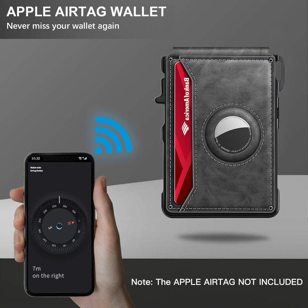 Airtag Wallet for Men, Mens Smart Wallet for Air Tag RFID Blocking, Minimalist Bifold Pop Up Aluminum Credit Card Case Holder 12+ Cards with ID Window, Gift for Men, No Airtag Included, Carbon Fiber