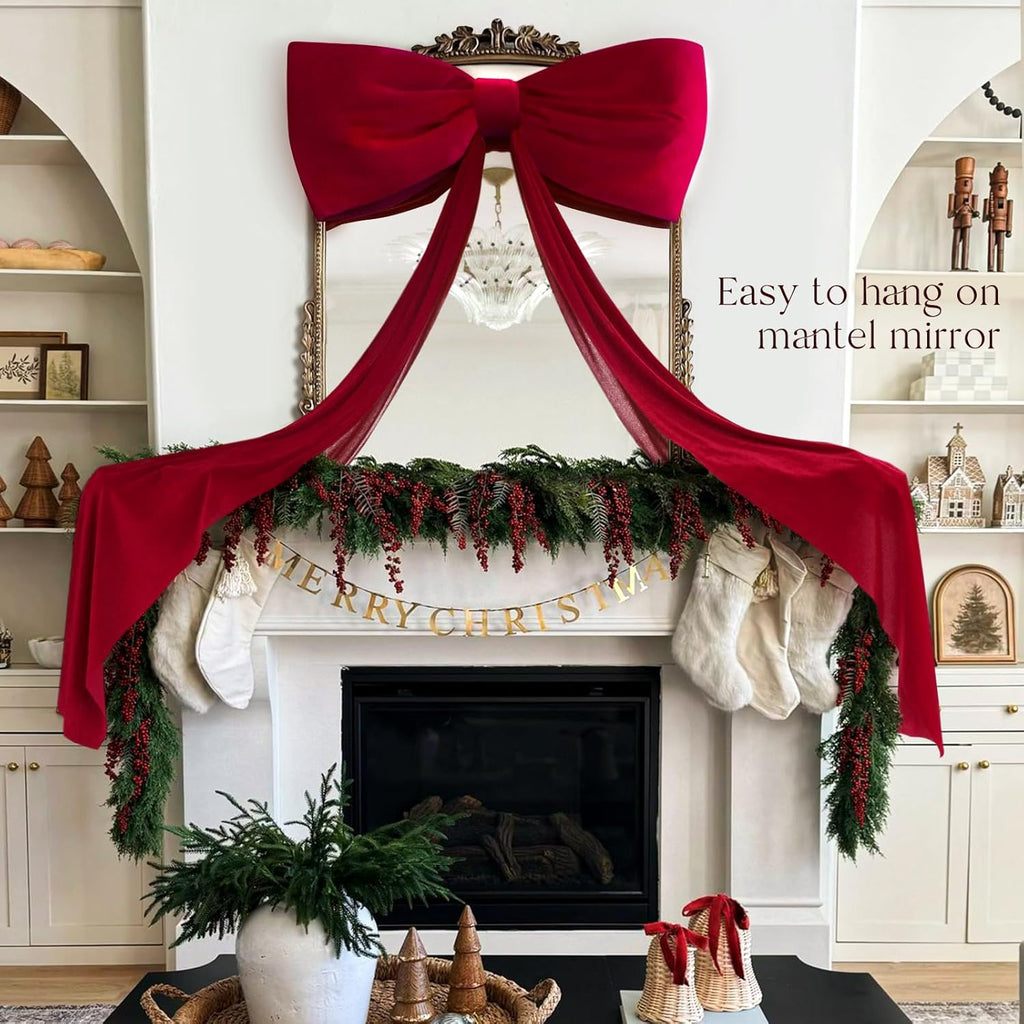 Christmas Decorations - Christmas Decor - 6 Ft Giant Bows for Christmas Tree - Big Red Velvet Bow for Tree Topper Window Wall Mantle - Indoor Home Room Party Valentines Xmas Decoration