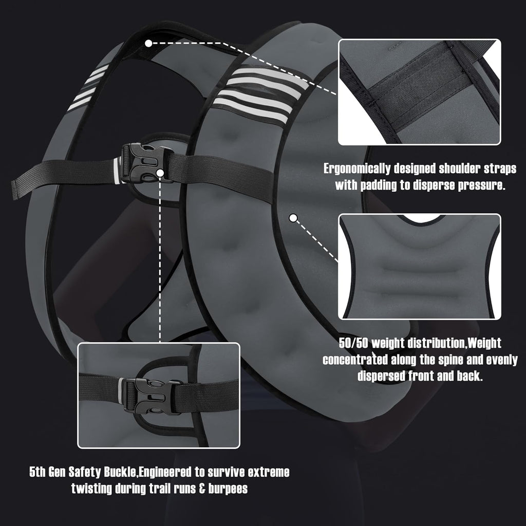 Weighted Vest Men or Women - 5/10/15/20/25/30lbs Weights with Reflective Stripe, Weighted Vest for Workout Equipment for Strength Training Running - Walking Weight Loss