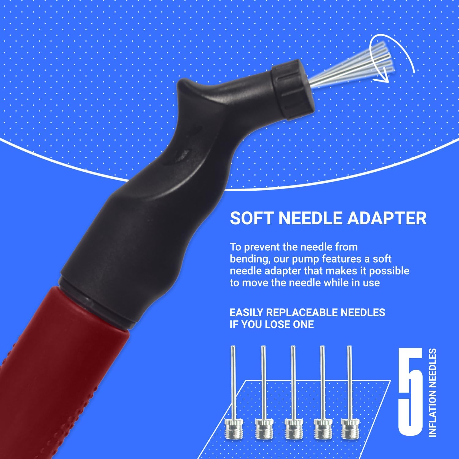 SPORTBIT Ball Pump for Sports Balls - Push & Pull Inflating System - Hand Pump for All Exercise Balls - Volleyball Pump, Basketball Inflator, Football & Soccer Ball Air Pump - Goes with 5 Needles Set