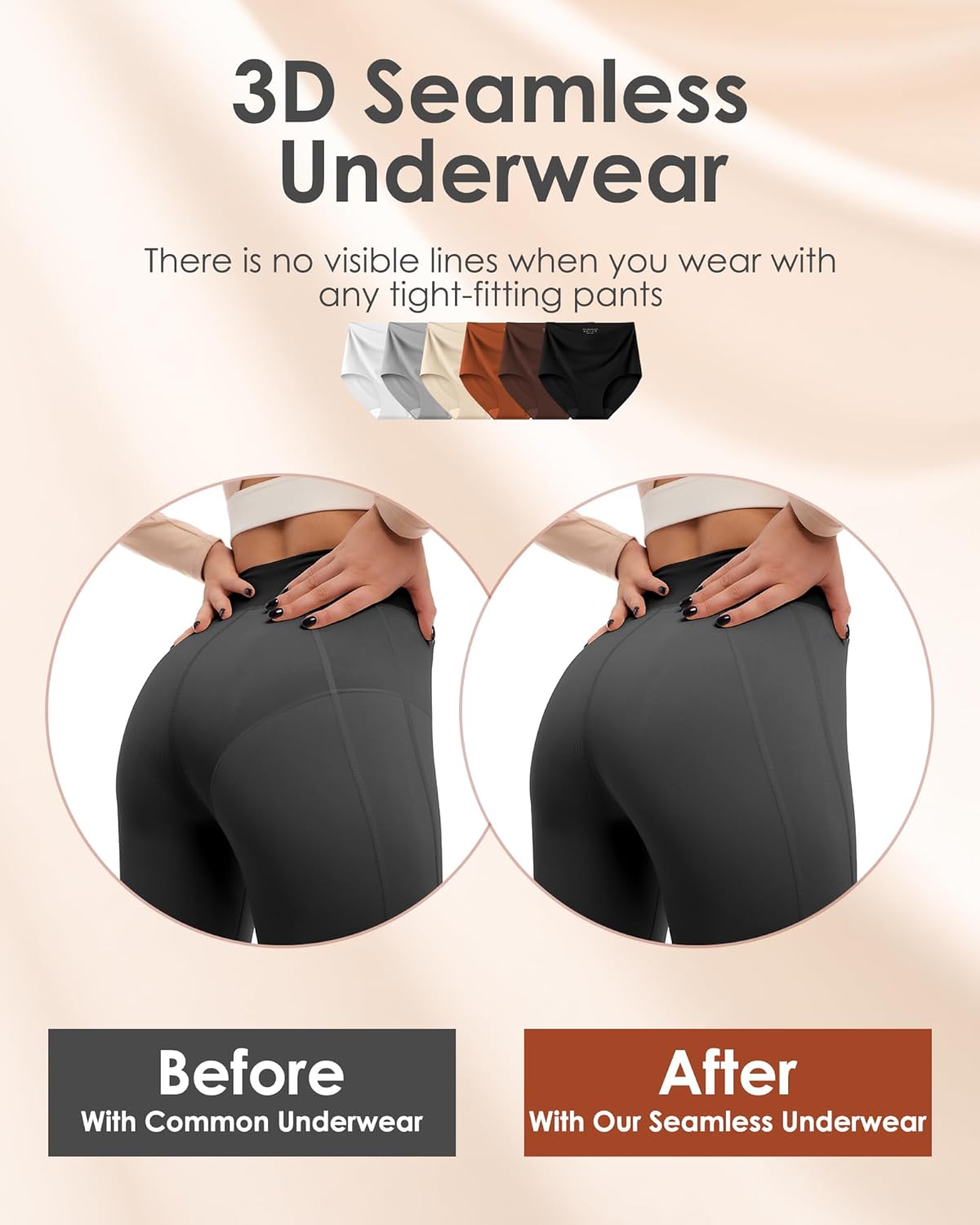 Kalapa Womens Underwear Seamless Full Coverage Breathable Briefs No Show Silky Stretch High Waisted Ladies Panties 6 Pack