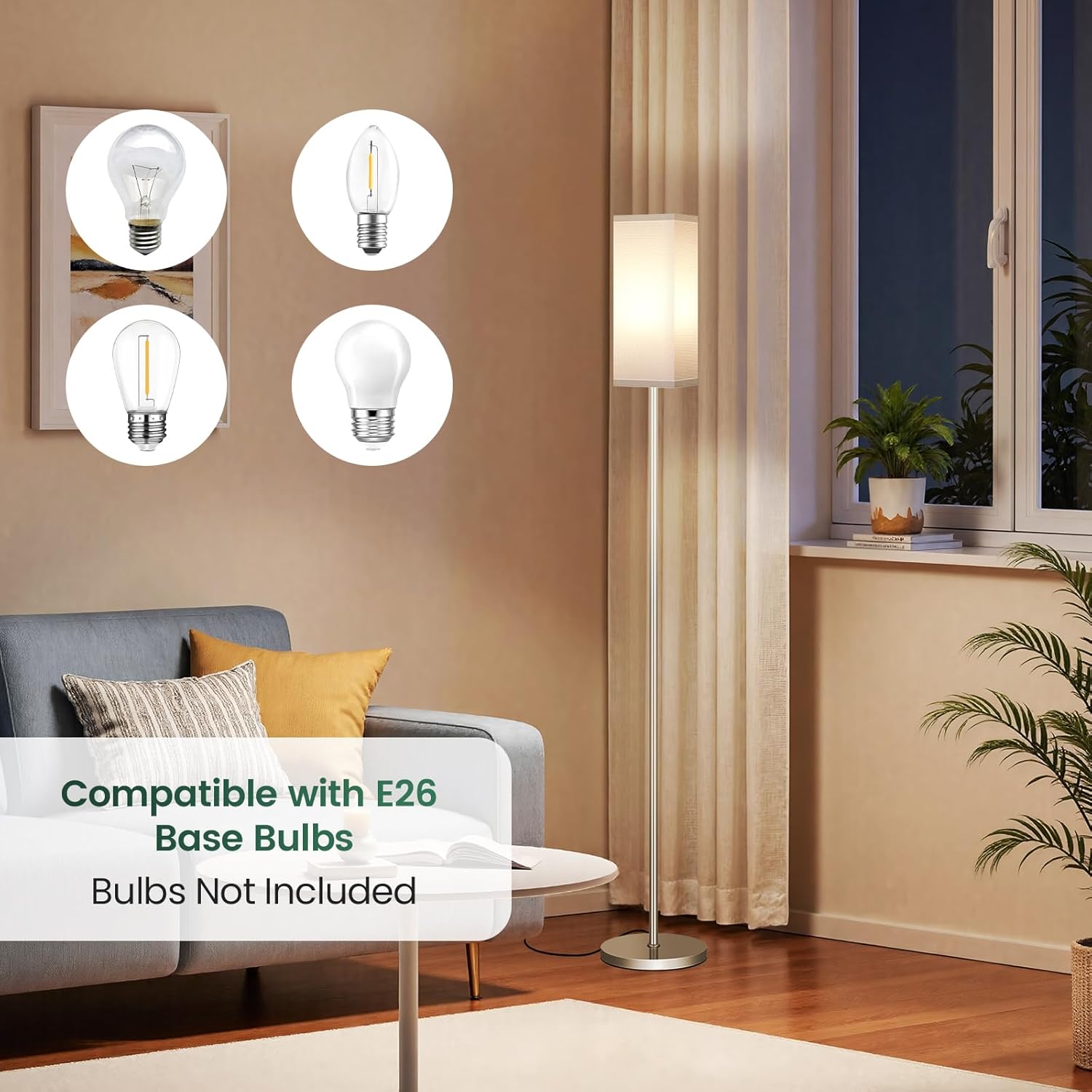 64.6" Floor Lamp, Pole with Foot Switch, Modern Standing Lamp Lampshade, Minimalist Freestanding Lamp (Bulb Not Included), for Living Room, Bedroom Office ETL Listed, Black and Beige E07LD05