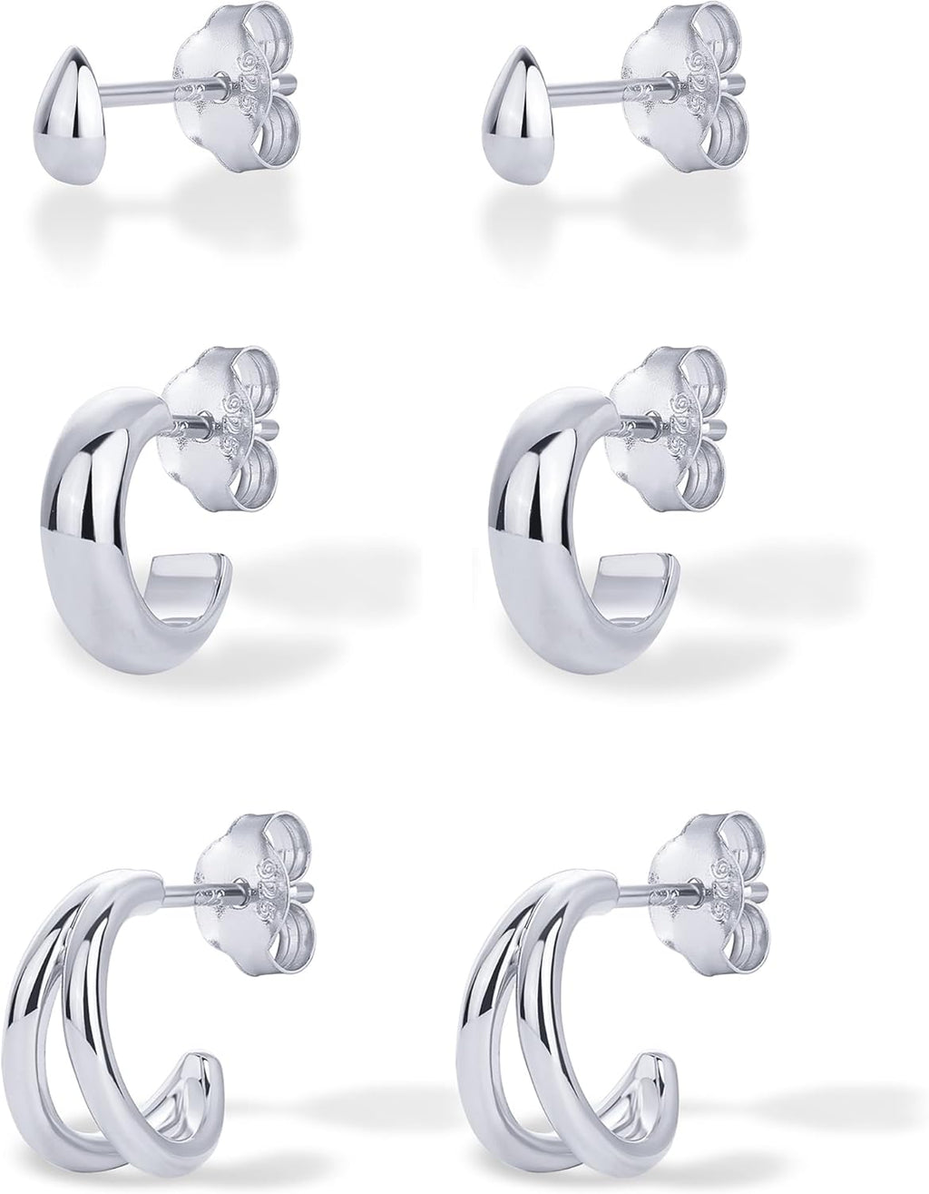 PAVOI 14K-18K Yellow Gold Plated 925 Sterling Silver Posts Three Pairs Small Hoop Earrings for Women - Statement Gold Hoop Earrings Set - Cubic Zirconia Rope Teardrop Chunky Huggie Earscape Piercings