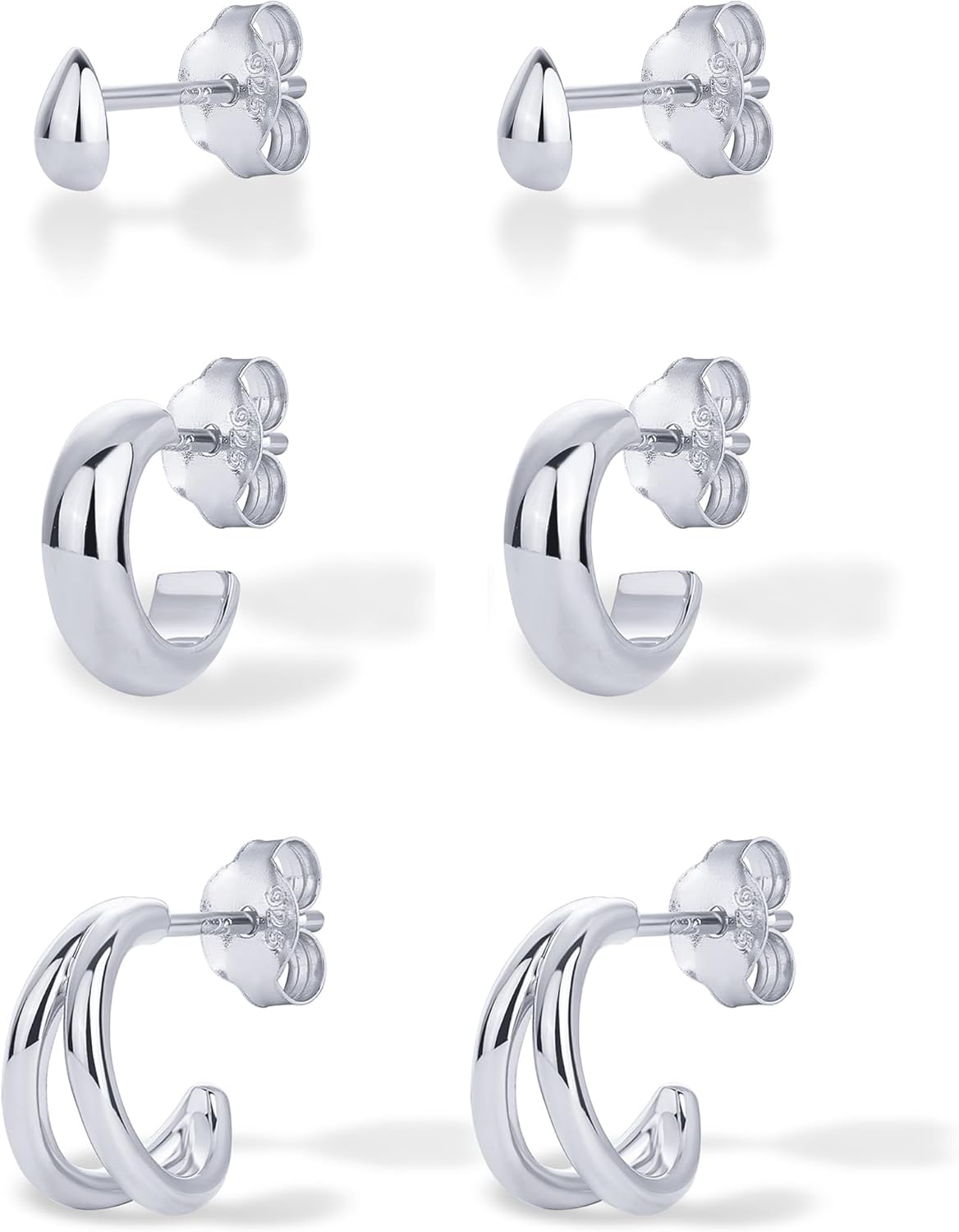 PAVOI 14K-18K Yellow Gold Plated 925 Sterling Silver Posts Three Pairs Small Hoop Earrings for Women - Statement Gold Hoop Earrings Set - Cubic Zirconia Rope Teardrop Chunky Huggie Earscape Piercings