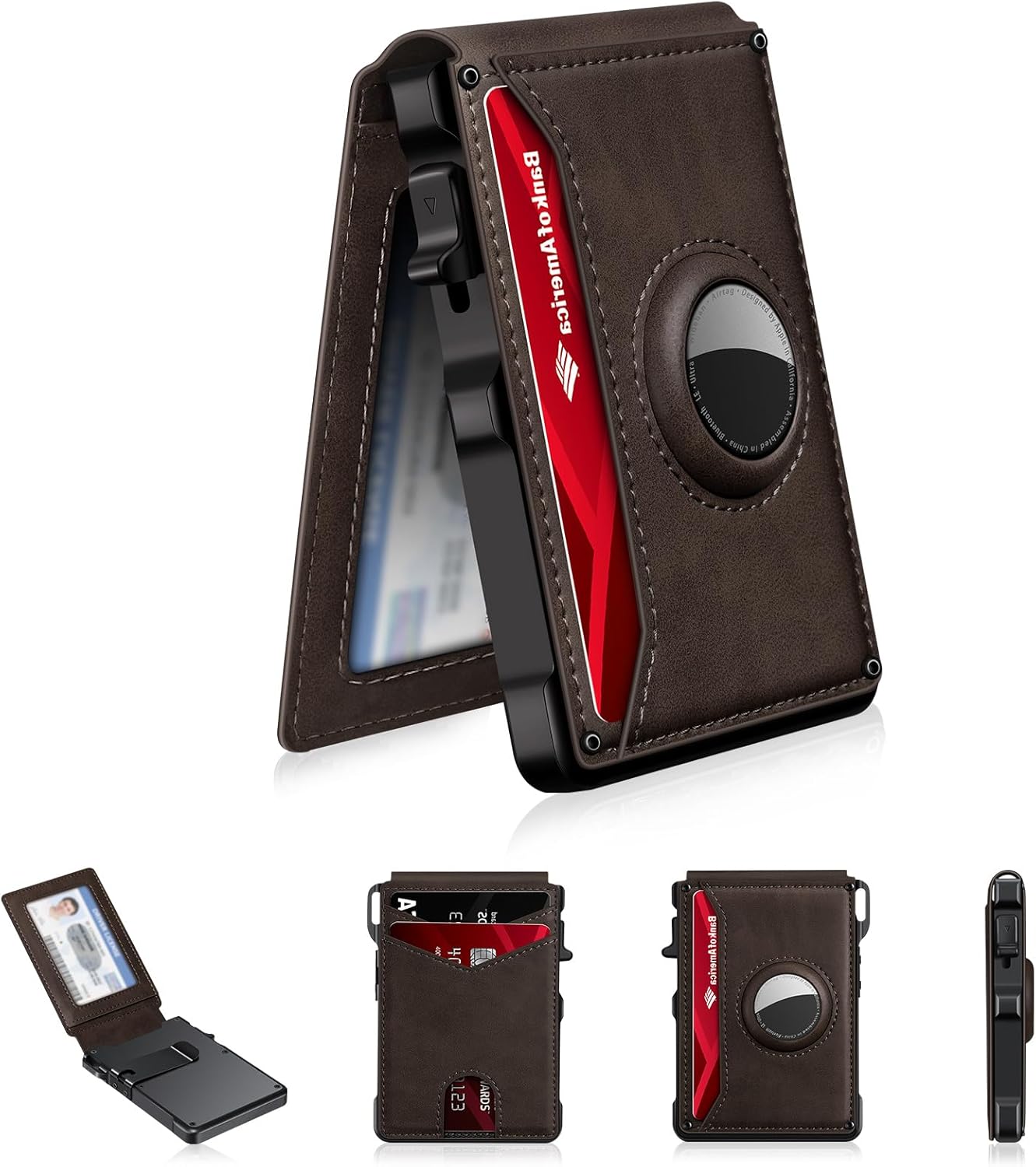 Airtag Wallet for Men, Mens Smart Wallet for Air Tag RFID Blocking, Minimalist Bifold Pop Up Aluminum Credit Card Case Holder 12+ Cards with ID Window, Gift for Men, No Airtag Included, Carbon Fiber