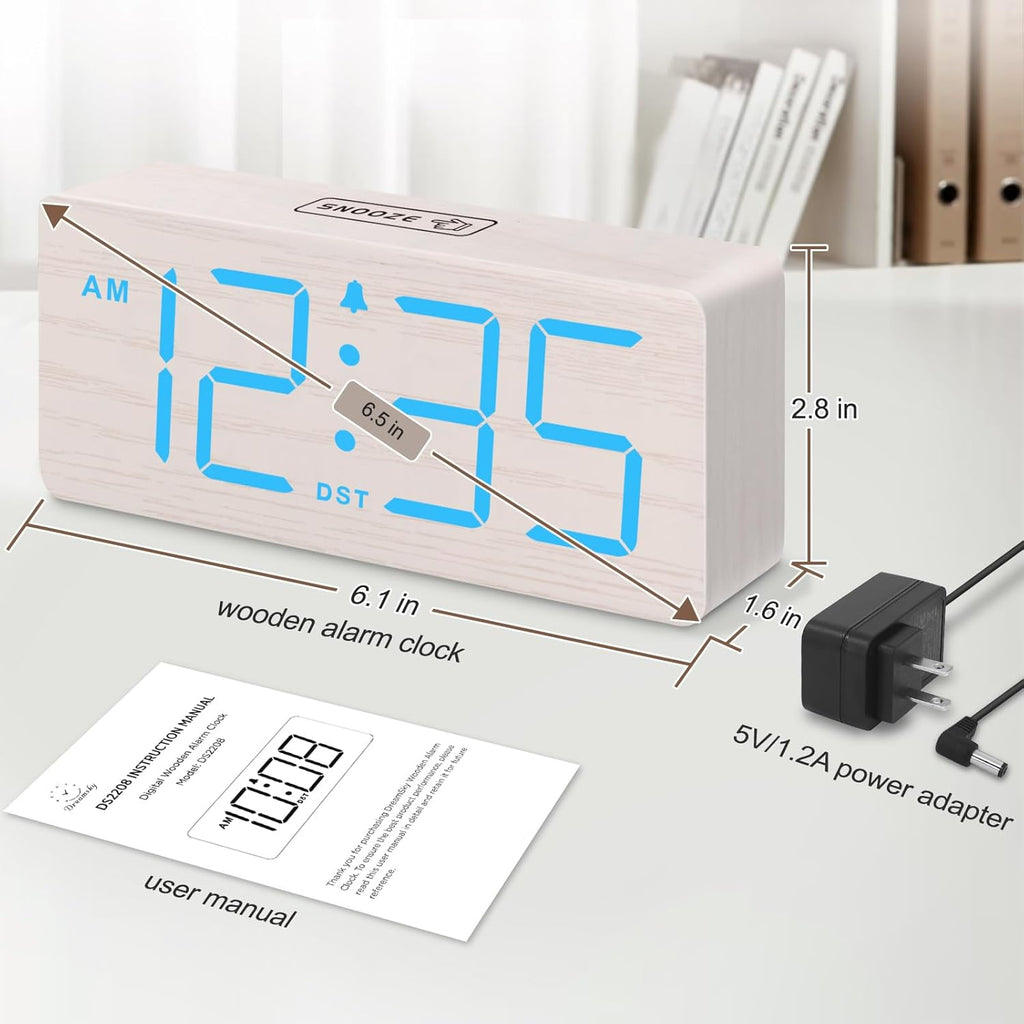 DreamSky Small Digital Alarm Clock for Bederoom, Large Big Numbers Display with Dimmer for Living Room, Electric Bedside Desk Clock with USB Charging Port, Adjustable Volume, USB-C Adapter Powered