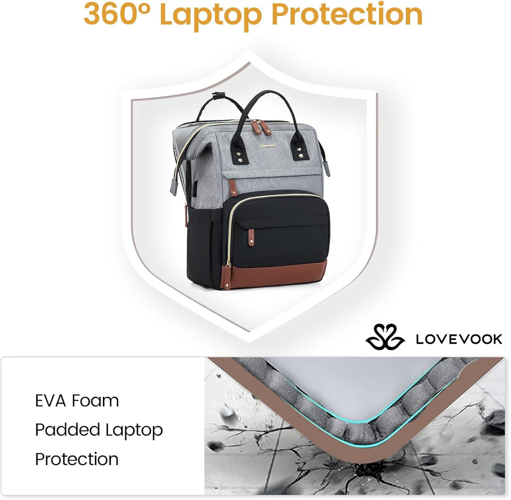 LOVEVOOK Laptop Backpack for Women, 15.6 Inch Work Business Backpacks Purse With Large Capacity, Waterproof Nurse Bag College Bookbag for School, Waterproof Casual Daypack for Travel
