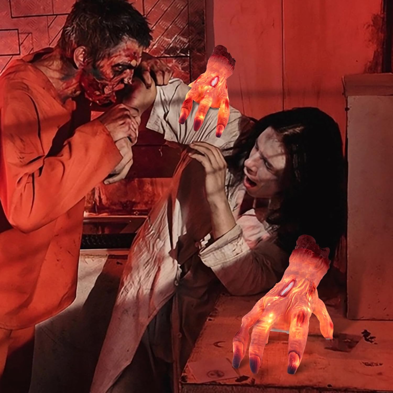 Halloween Decorations Crawling Hand,Halloween Automatic Crawl with Spooky Music Battery Powered Lifelike Scary Can Glow and Moving Hand for Costume Party Holiday Decorations