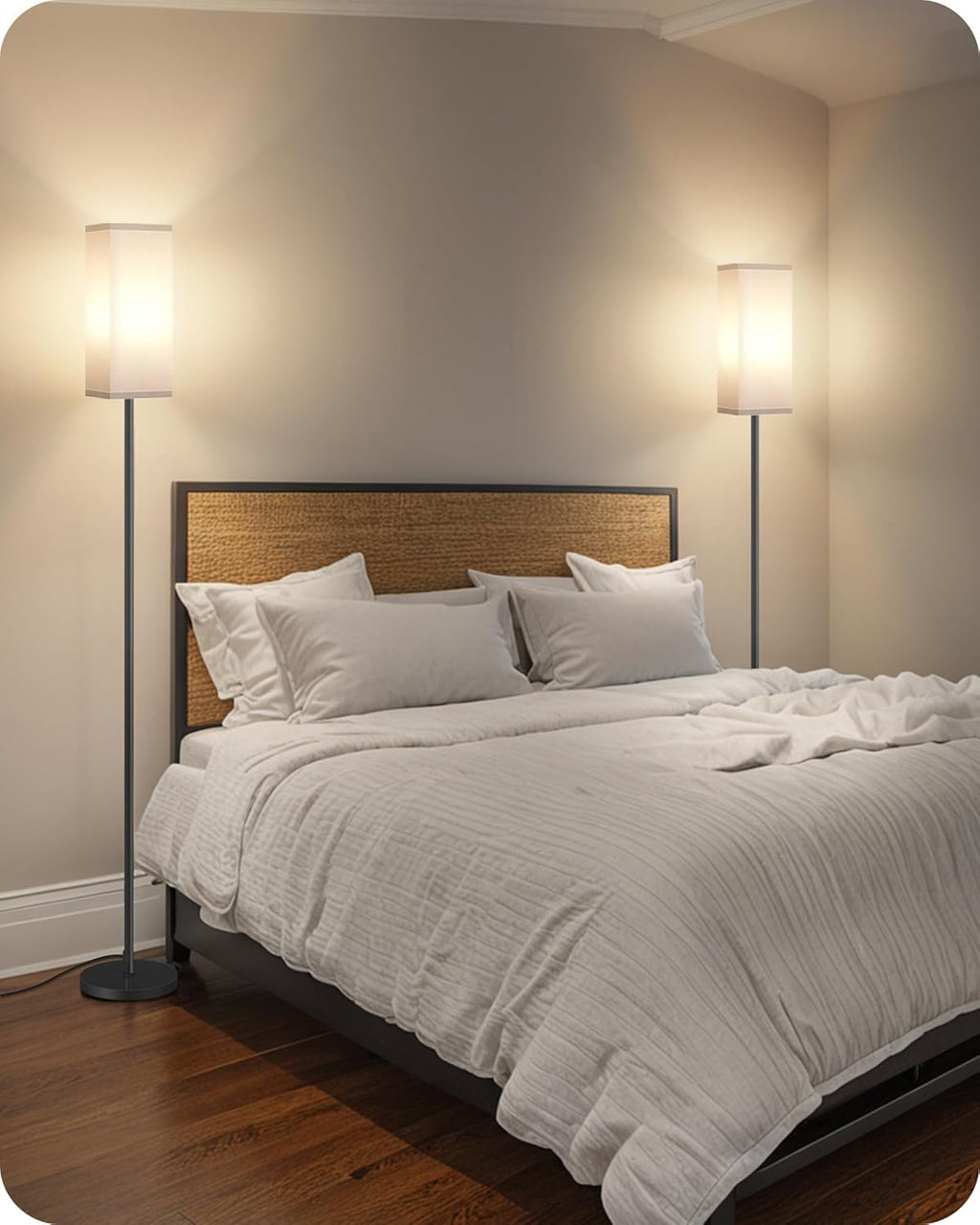 64.6" Floor Lamp, Pole with Foot Switch, Modern Standing Lamp Lampshade, Minimalist Freestanding Lamp (Bulb Not Included), for Living Room, Bedroom Office ETL Listed, Black and Beige E07LD05