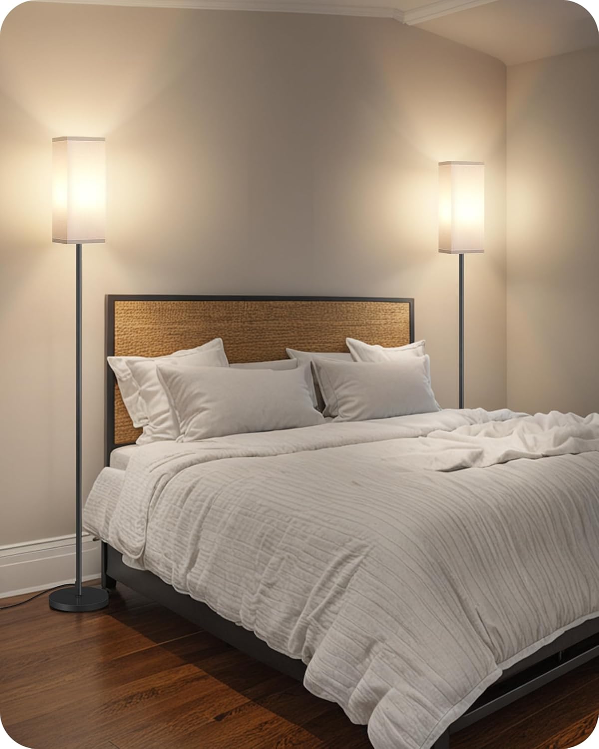 64.6" Floor Lamp, Pole with Foot Switch, Modern Standing Lamp Lampshade, Minimalist Freestanding Lamp (Bulb Not Included), for Living Room, Bedroom Office ETL Listed, Black and Beige E07LD05