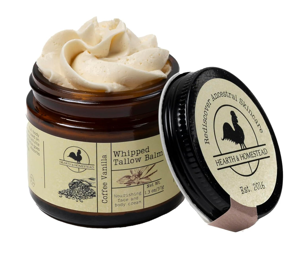 Hearth and Homestead: Handmade Whipped Tallow Balm (Unscented/Herb-Infused) - Organic Body Butter with Infused Olive Oil, for Eczema, Rosacea, Baby - 1.3 oz