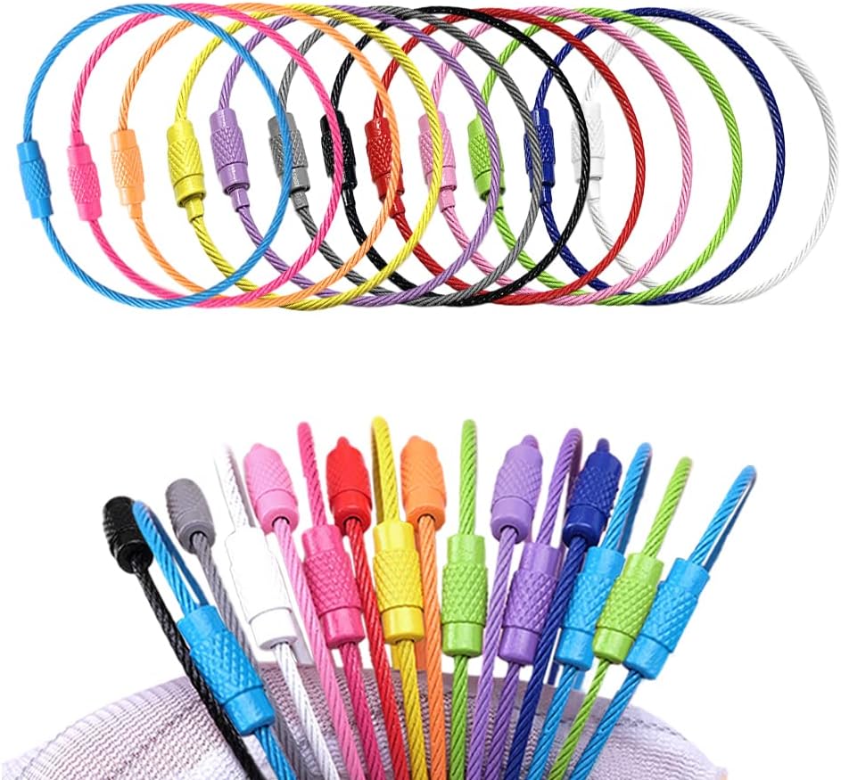 CooBigo 16 Pack Stainless Steel Loops 2mm Coated Wire Keychain Cable Large Keyrings 6 inch Key Chain for Luggage Tags, Key Tags, Keyrings, Kitchen utensils, Duster-Assorted Colors