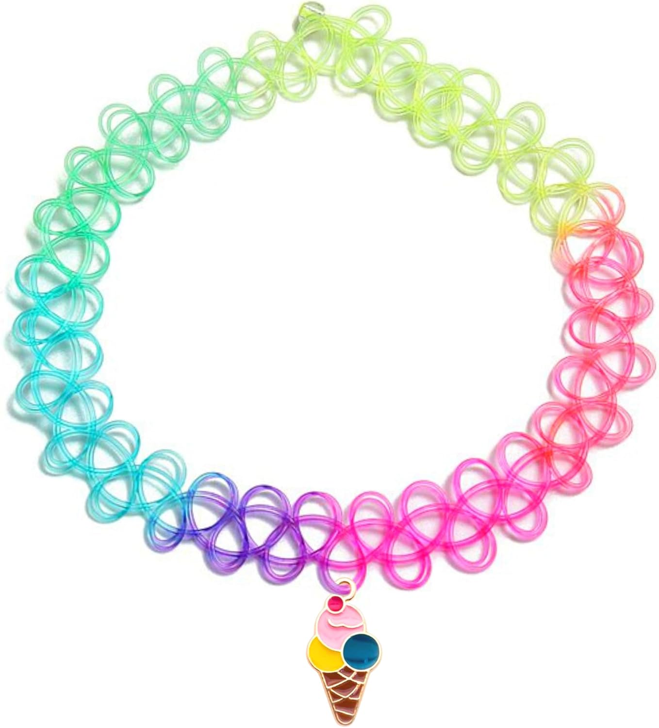 BodyJ4You 2PC Tattoo Choker Necklace - 90s Choker Necklace Women - 2000s Y2K Black Chokers Rainbow Choker - Butterfly Ying Yang Unicorn Rainbow Charms - Stretchy Elastic Necklace