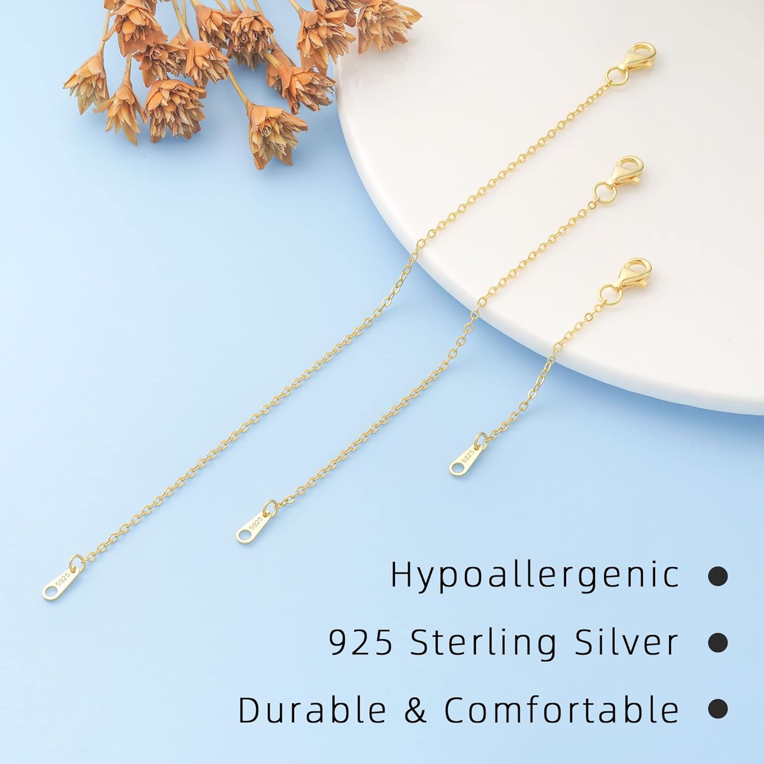 925 Sterling Silver Necklace Extender Sterling Silver Necklace Chain Extenders for Necklaces 2", 3", 4" Inches