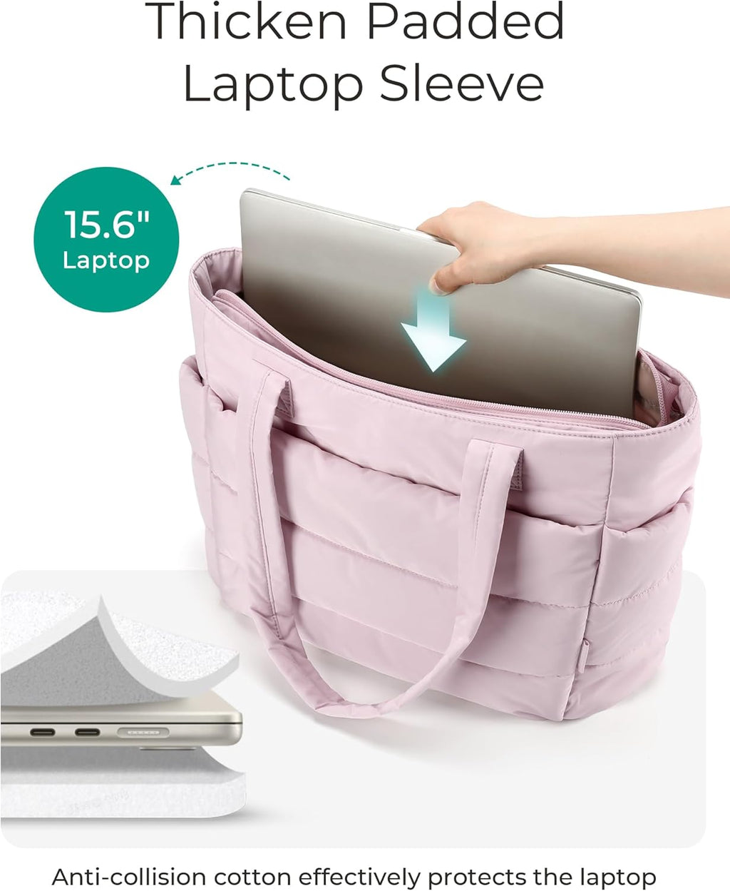 BAGSMART Tote Bag for Women, Lightweight Puffy Tote Bag with Compartments Shoulder Bag Handbag for Travel, Work, Gym