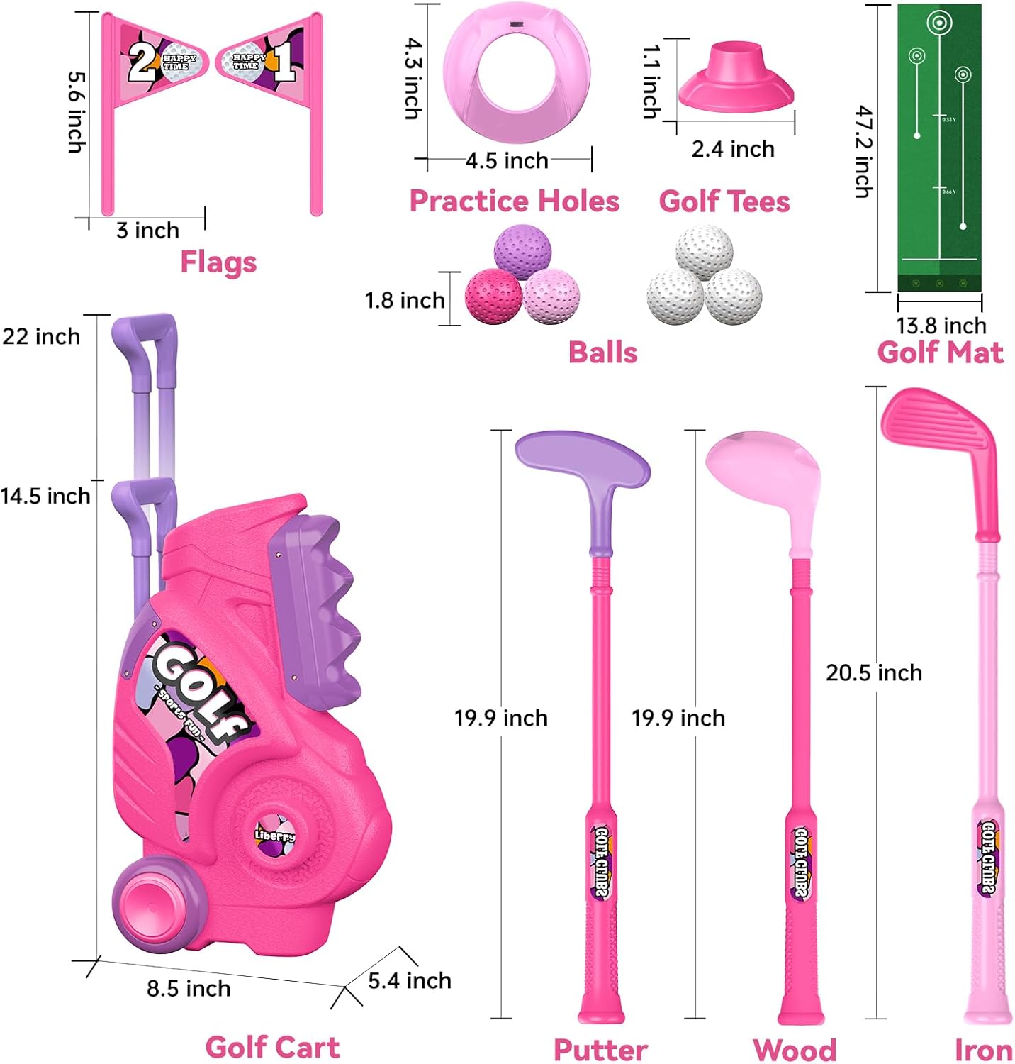 Liberry Toddler Golf Set, Upgraded Kids Golf Cart with Unique Shoulder Strap Design, Indoor and Outdoor Golf Toys for Boys and Girls Aged 1-5 Years Old