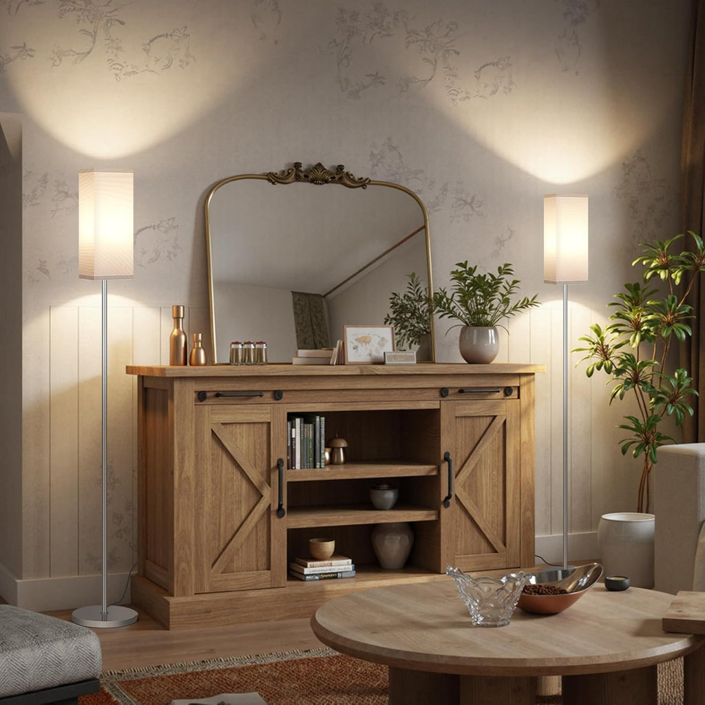 64.6" Floor Lamp, Pole with Foot Switch, Modern Standing Lamp Lampshade, Minimalist Freestanding Lamp (Bulb Not Included), for Living Room, Bedroom Office ETL Listed, Black and Beige E07LD05