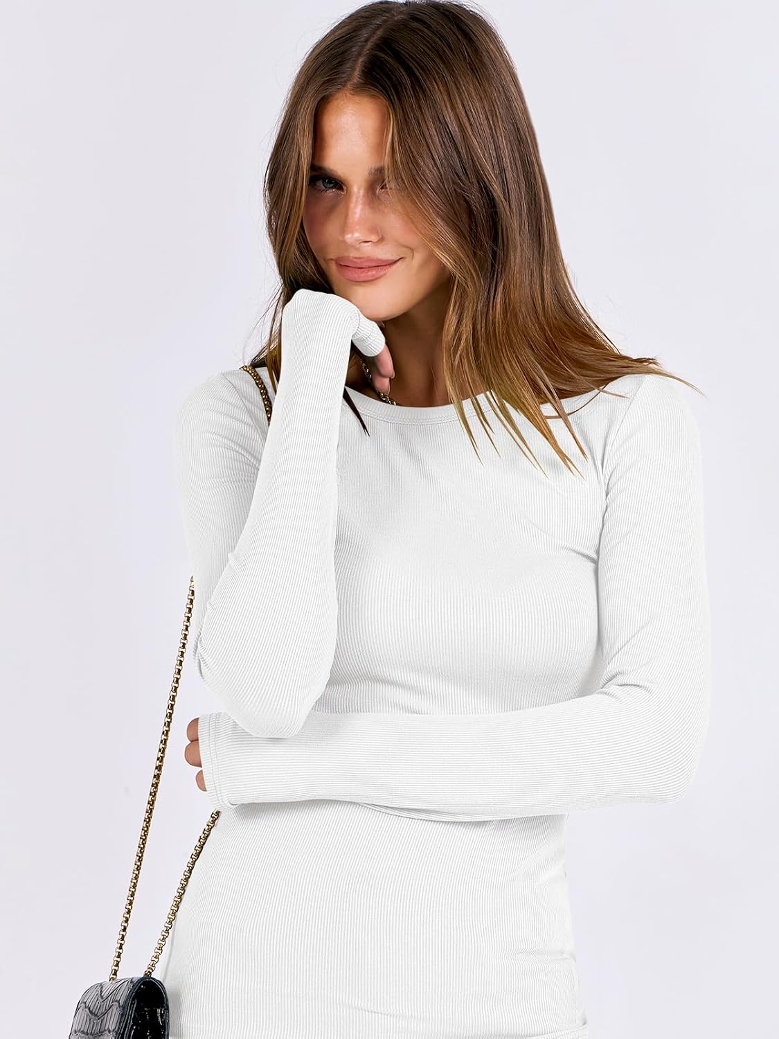 ANRABESS Women Long Sleeve Shirts Rib Knit Slim Fit Tops Basic Tee 2025 Fall Outfits Casual T-Shirt Underscrubs Layer Clothes