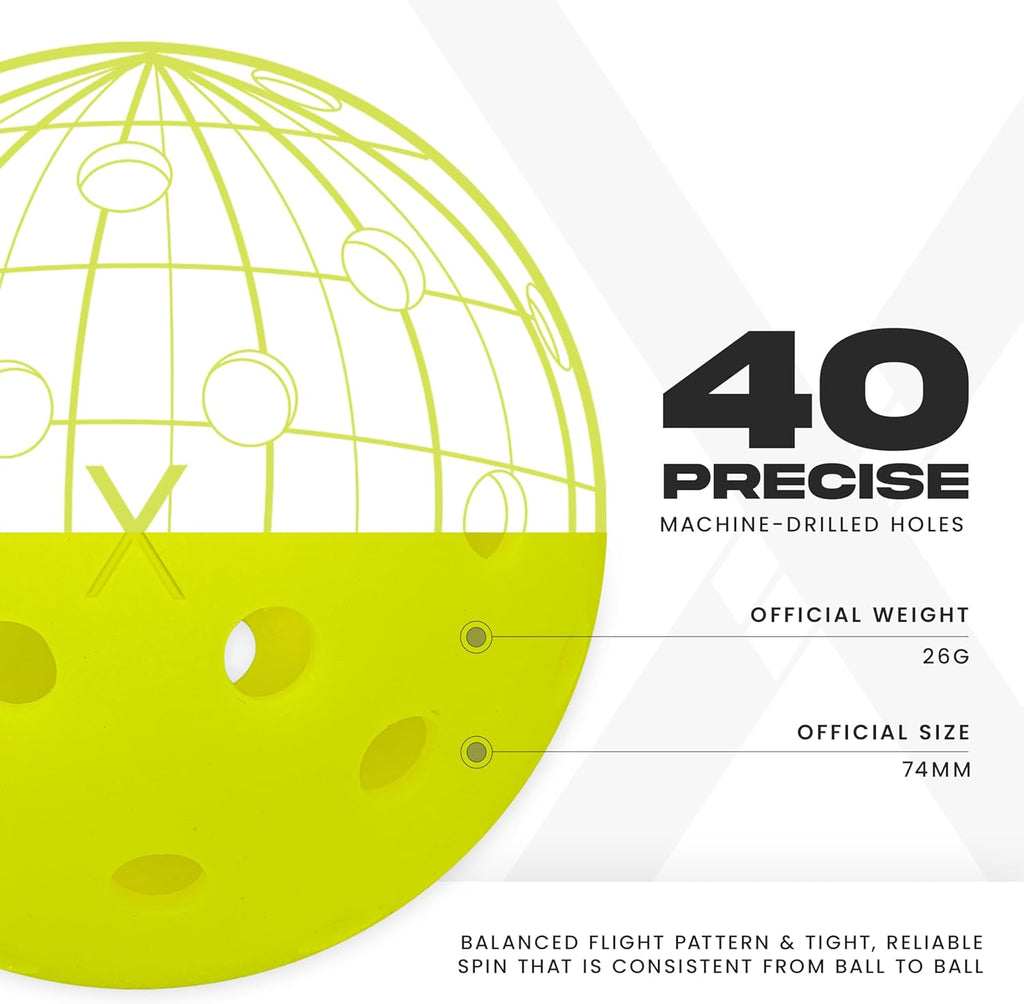 Franklin Sports X-40 Outdoor Pickleballs - Official Ball of USA Pickleball, APP Tour + US Open - Regulation Size