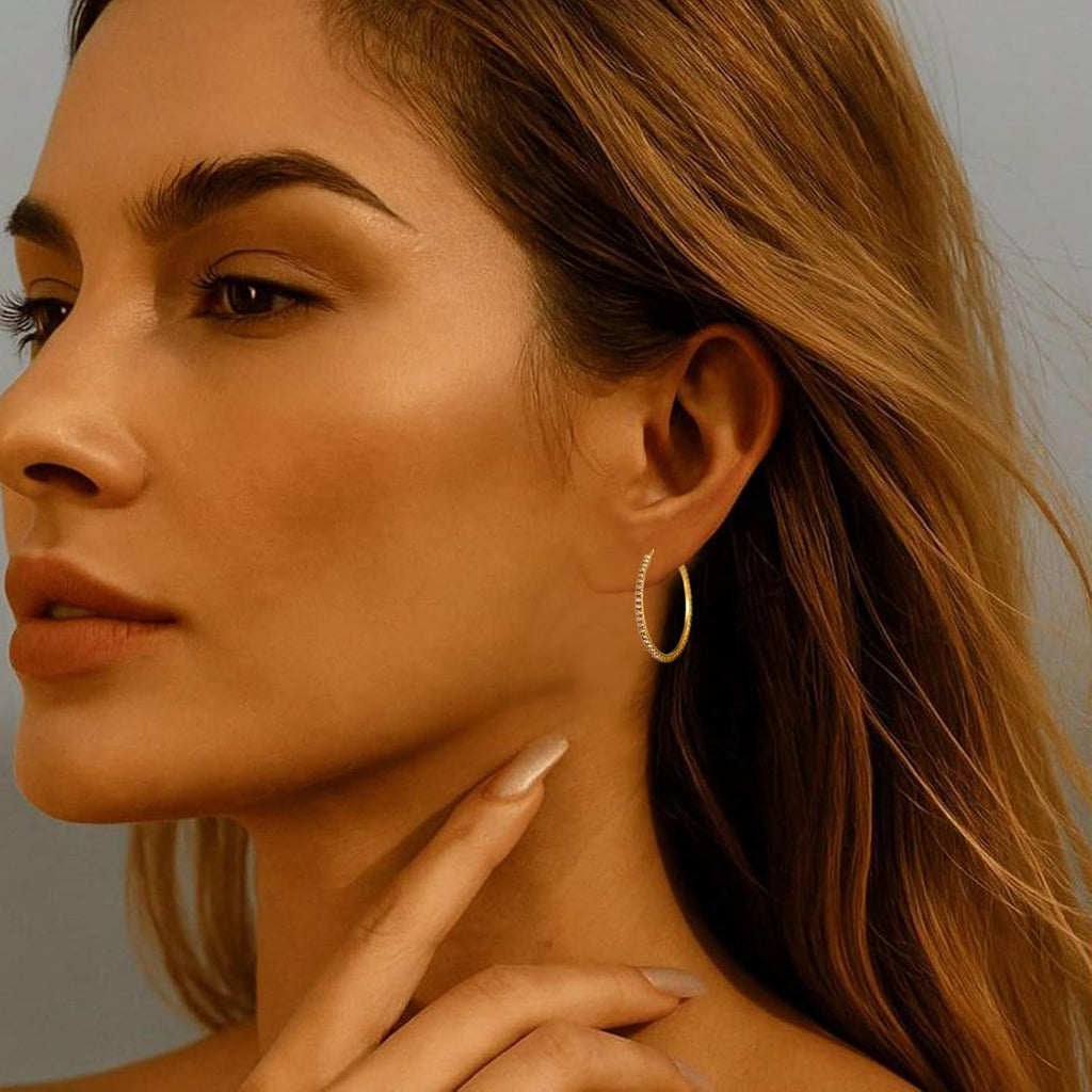 Gold Hoop Earrings Set for Women, 12 Pairs Hypoallergenic Large/Big Thin Thick Gold Hoops Earrings Loop Pack for Jewelry Gift 40mm/50mm