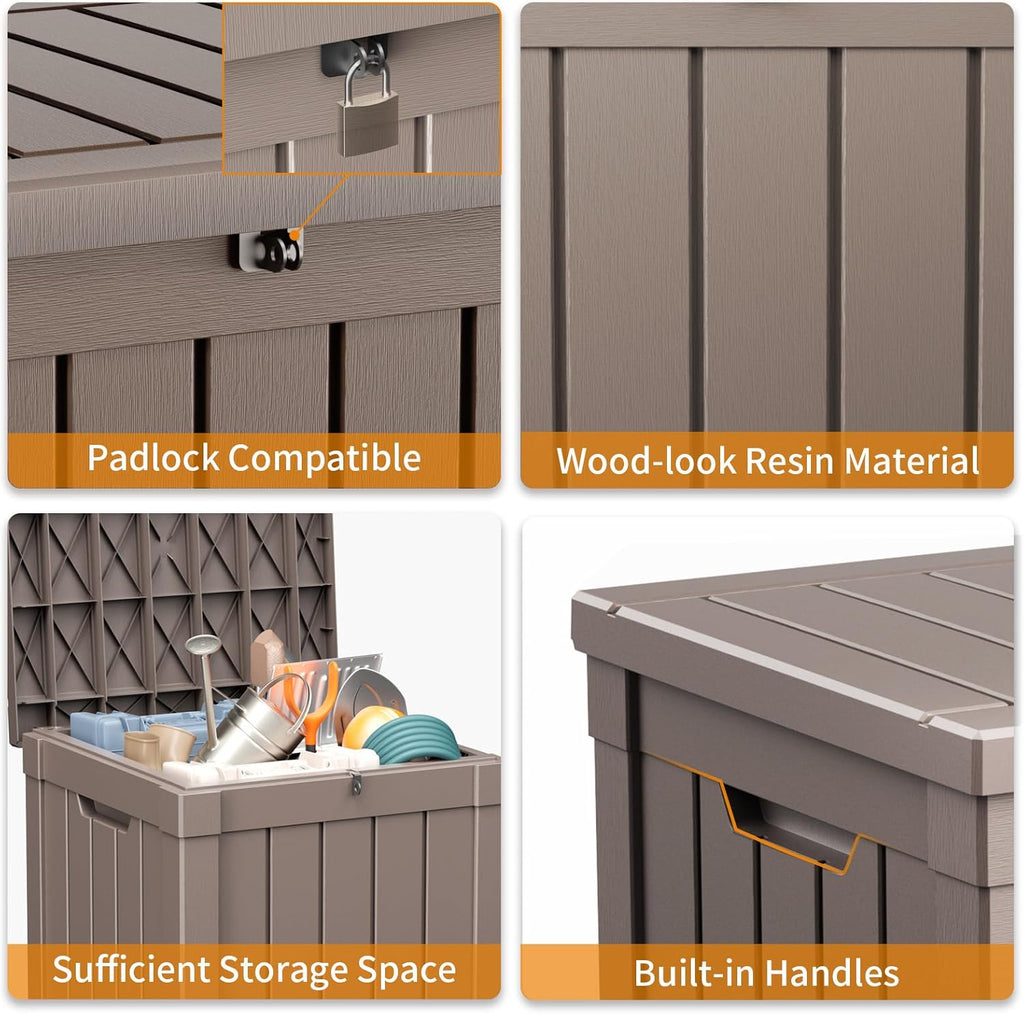 80 Gallon Resin Deck Box, Lockable Patio Outdoor Storage Box for Furniture, Garden Tools and Tools Storage, Waterproof Outside Storage Box - Black