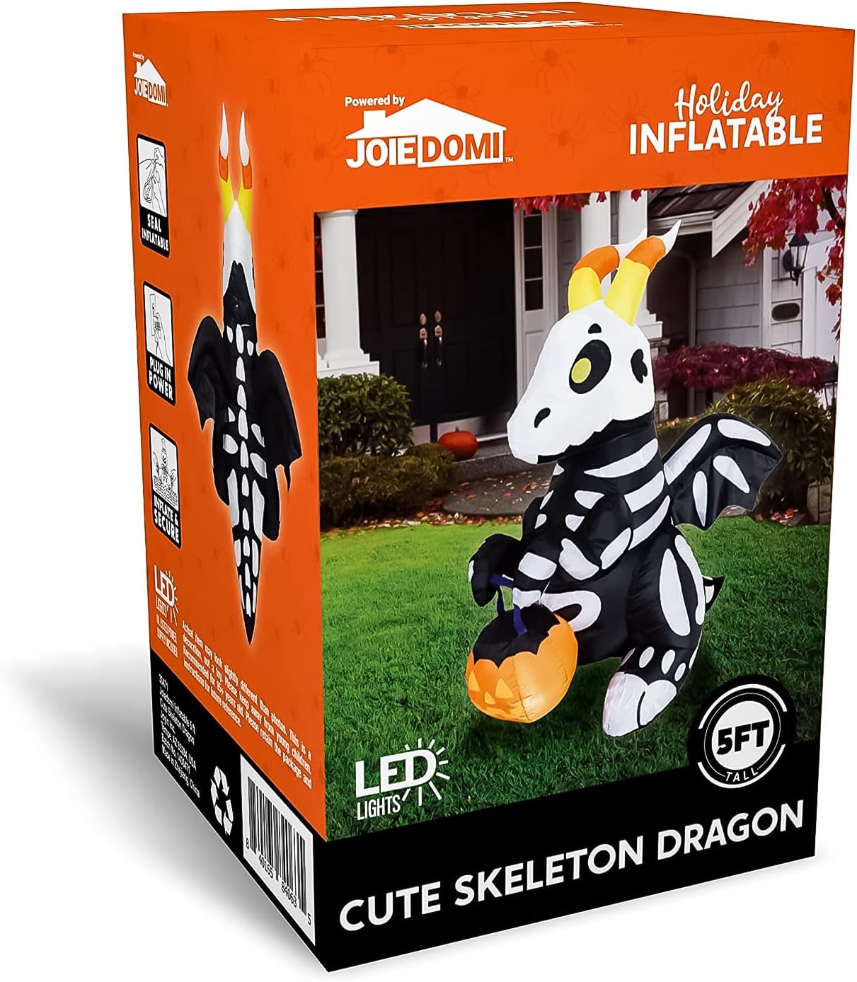 Joiedomi 5 FT Halloween Inflatables Skeleton Decor Outdoor, Blow Up Decorations Sitting Skeleton Unicorn with LEDs for Halloween Decorations Outside, Yard Decor