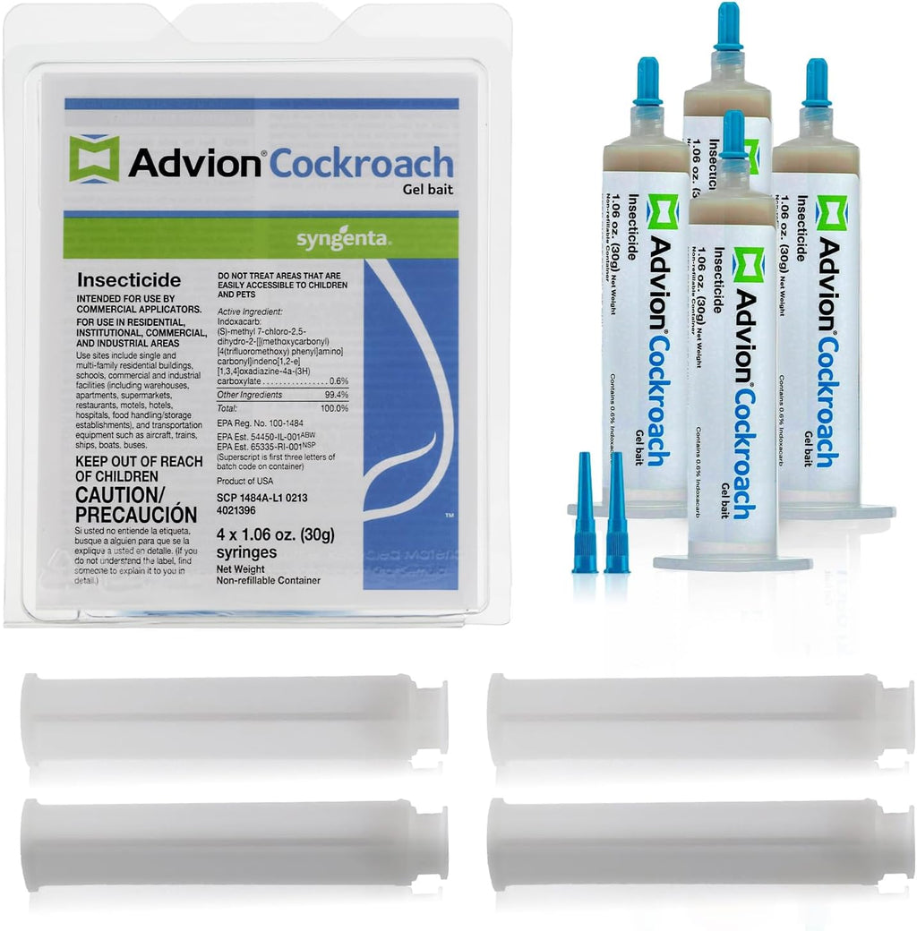 Advion Cockroach Gel Bait, 4 Tubes x 30-Grams, 4 Plunger and 4 Tips, German Roach Insect Pest Control, Indoor and Outdoor Use, Roach Killer Gel for American, German and Other Major Cockroach Species